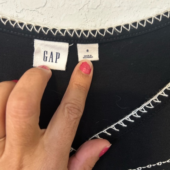 Black Peasant/Boho Blouse with White Embroidered Trim Size S - Picture 2 of 5